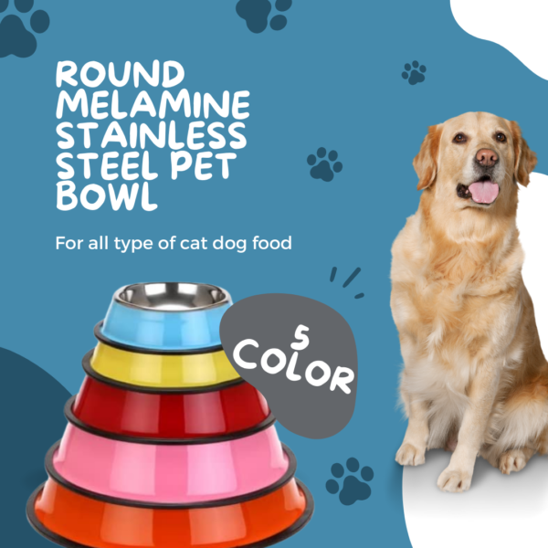 Cat dog bowl round melamine stainless steel slow feed pet