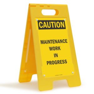 Yellow Plastic Caution Sign - maintains in progress - Double-Sided