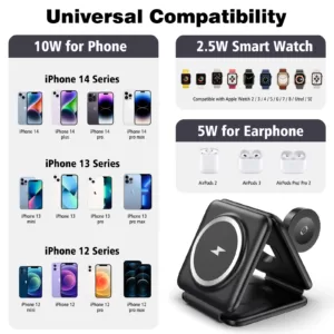 Detachable and Magnetic Wireless Charging Stand Wireless charger Station for Apple Watch, for AirPods and Qi Phones 3 in 1