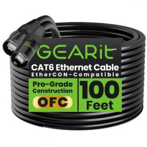 GearIT Cat6A Ethernet Cable 10Gbps 26AWG 200 ft Black