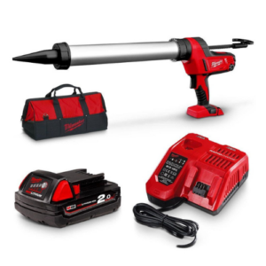 Milwaukee M18 Caulk Gun Kit, 600ml Aluminium Tube, 2.0Ah Battery, Charger — C18PCG/600A-201B