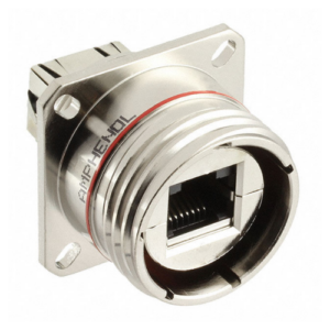 RJFTV62A1ZN Circular RJ45 Square-Flange Receptacle, Zinc-Nickel Aluminium Shell
