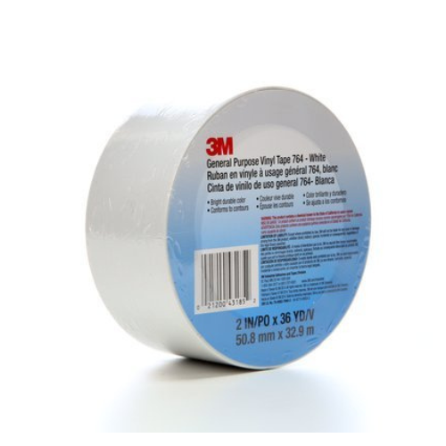 3M 764 Vinyl Tape, White, 2 in x 36 yd