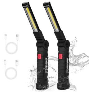 MAKINGTEC Rechargeable LED Work Light, 2 Pcs, COB, Magnetic Base, 360 Degree Rotating Stand, 5 Modes