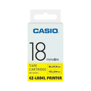 Casio XR-18YW1-W-DJ Label Printer Tape (Black and Yellow)