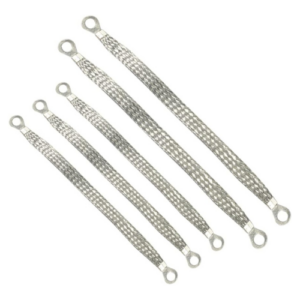 Universal Flat Braided Copper Ground Strap with Terminals, Tinplated, Automotive Engine Grounding Cable, 5 Pcs