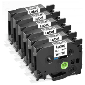 Label KINGDOM TZe-231 Compatible Label Tape, 12 mm (1/2 in) x 23 ft, Black on White, for Brother P-touch PT-H110, D200,