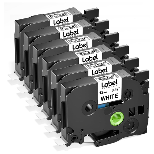 Label KINGDOM TZe-231 Compatible Label Tape, 12 mm (1/2 in) x 23 ft, Black on White, for Brother P-touch PT-H110, D200,