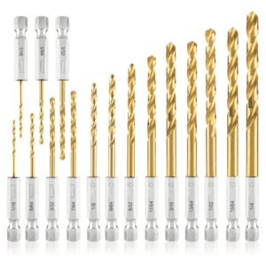 amoolo Hex Shank Drill Bit Set, 13 Pieces, 4341 HSS Titanium Impact Bits for Wood, Steel, Metal and Plastic, Quick Chang