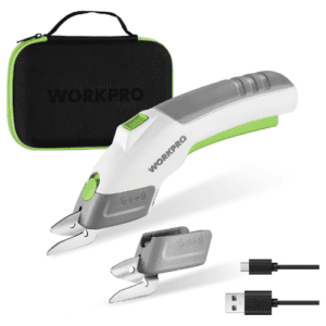 WORKPRO 4V Cordless Electric Scissors with 2 Blades, 2000 mAh Rechargeable, for Fabric, Leather, Carpet and Cardboard, w