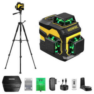IKOVWUK Laser Level with Tripod, 3x360° Cross Line Laser, 5200 mAh Rechargeable Battery, Adjustable 59.8-inch Tripod Inc