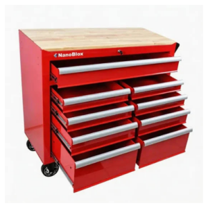 Heavy Duty Rolling Tool Chest, 9 Drawers, Wood Top, Mobile Workbench Tool Cart with Wheels, Red