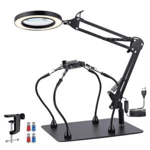 YGiTK Soldering Helping Hands Tool with LED 8X Magnifying Lens and Magnetic Arms