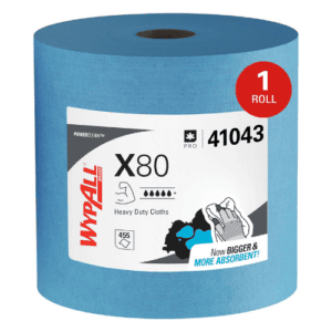 WypAll Power Clean X80 Heavy Duty Cloths (41043), Jumbo Roll, Blue, 475 Sheets/Roll, 1 Roll/Case