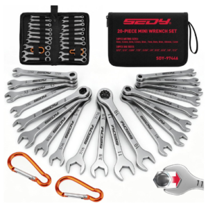 SEDY 22-Piece Mini Combination Ignition Wrench Set, Metric 4-11mm and SAE 5/32 in to 7/16 in, with Zipper Bag (SDY-97446
