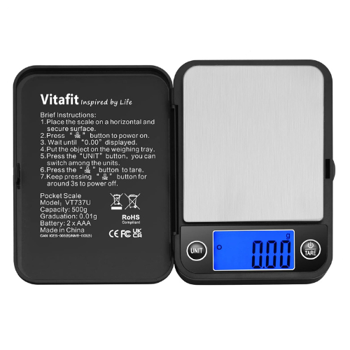 Vitafit 500g Digital Pocket Scale, 0.01g Accuracy, Black