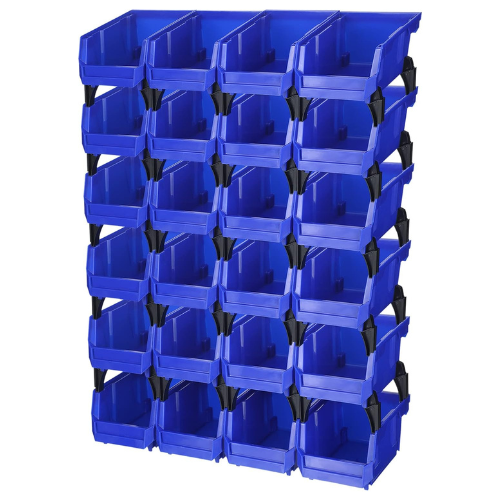 Weysat Wall-Mounted Stackable Plastic Storage Bins, 24 Pcs, Parts Rack Organiser