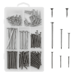 ACCURETH 200 Pcs Screws & Nails Kit – 8 Types | Self-Tapping Screws + Galvanized & Black Hardened Steel Nails