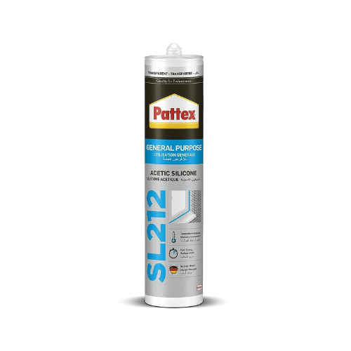 Transparent Silicone Sealant with Heavy Duty Gun, 280ml, Pattex SL1212 - GP silicone - Acetic Transparent Silicone Sealant, 280 ml