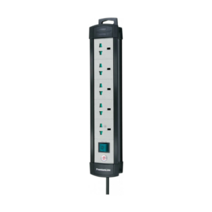 Premium Line Extension Socket 5 Way, 3m, 13A Plug, 5 Universal Sockets with On/Off Switch, 3G1.25 Cable, Black/Grey (1156057135)