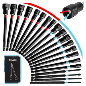 SHALL 20 Pcs Magnetic Nut Driver Set, 6 in. Long, SAE & Metric, 1/4 in. Hex Shank