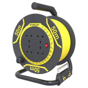 Stanley Power Extension Cable 50m with 4 Sockets, Overload Protection and cable Guide