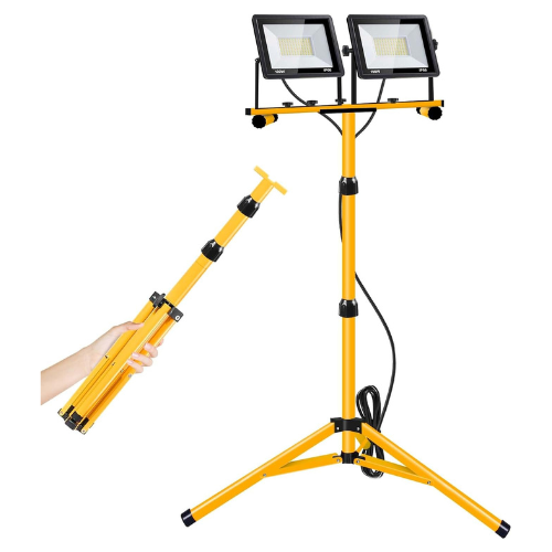 21000 Lumens LED Work Light, 2 Adjustable Heads, Foldable Tripod Stand, Waterproof, Single Switch
