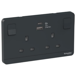 Schneider Electric E83T25ACUSBDGG12  Switched socket with USB charger Avataron 21W type A+C 2 gang 13A dark grey
