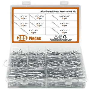 385pcs Aluminum Blind Rivets, Pop Rivets Assortment Kit, 8 Sizes Assortment (Silver)