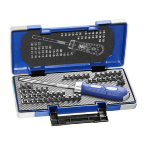 EXPERT E160804 1/4” Hex Drive Multi Screw Bit Angled Ratchet Screwdriver + Bits Set + Case – 59 Pcs