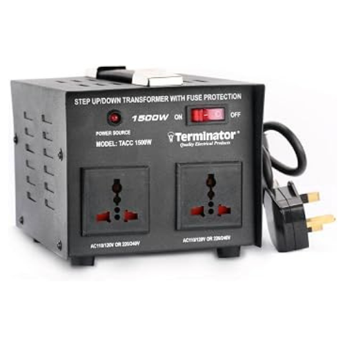STEP UP/ DOWN TRANSFORMER WITH FUSE PROTECTION 1500 W MODEL TACC 1500W TERMINATOR