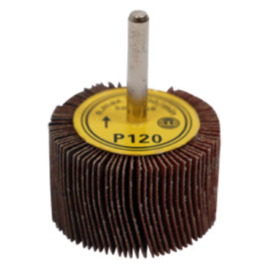 Flap Wheel Rotary Abrasive Wheel 120 grit, 50mm diameter, 20mm wide face. 6mm shaft