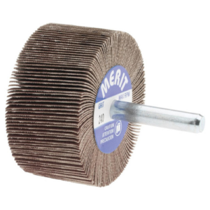 Flap Wheel Rotary Abrasive Wheel 240 grit, 50mm diameter, 20mm wide face. 6mm shaft