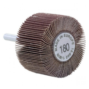 Flap Wheel Rotary Abrasive Wheel 180 grit, 50mm diameter, 20mm wide face. 6mm shaft