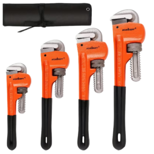 HORUSDY 4 Pack Heavy Duty Pipe Wrench Set, Adjustable 8" 10" 12" 14" Soft Grip Plumbing Wrench Set with Storage Bag