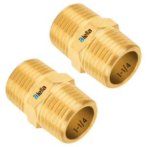 Biella BSP Male Solid Brass Hex Nipples, Brass Pipe Adapter Fittings, Equal Nipples, Male Thread, Pack of 2 (1 1/4 x 1 1/4)