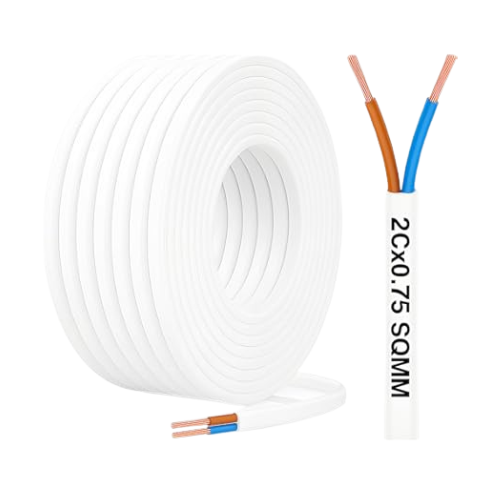 RR Cable 2C x 0.75 sq mm White Flat - 100m