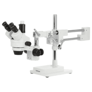 AmScope 3.5X-90X Simul-Focal Trinocular Stereo Zoom Microscope on Dual Arm Boom