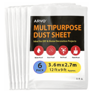 ARVO 6 Pack Extra Large Plastic Dust Sheets for Decorating - 3.6m x 2.75m (12ft x 9ft)