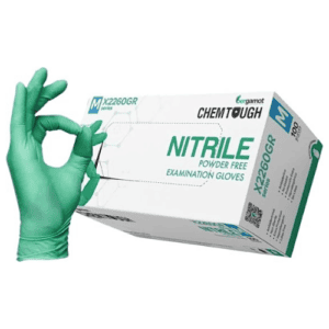 CHEMTOUGH Nitrile Powder-Free Gloves, Medium, Green, 240mm Length, 100 Count