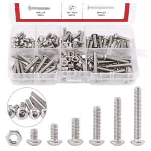 Hilitchi 180-Piece [M4] Stainless Steel Hex Socket Button Head Cap Bolts Screws Nuts Assortment Kit