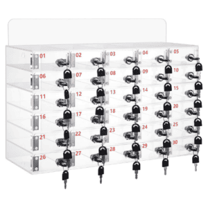 30 Slots Cell Phone Locker Box for Classroom with Door Locks and Keys Clear Cell Phone Storage Cabin