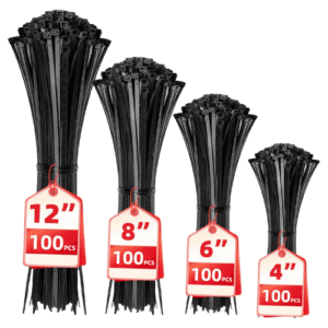 HAVE ME TD Black Zip Cable Ties 400 Pack Assorted Sizes 4+6+8+12 Inch Nylon Multi-Purpose Self-Locki