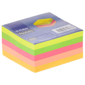 Maxi Sticky Notes, Size 75x75 mm, 5x80, Assorted Neon Colors, 400 Sheets