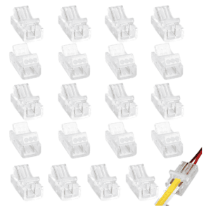 Clearhill 2Pin Transparent Solderless LED Light Strip Connectors,20Packs-8mm Wide Gapless Quick Adap