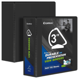 Comix Durable 3 Ring Binder, 3 inch D Ring Binders, Hold 725 Sheets