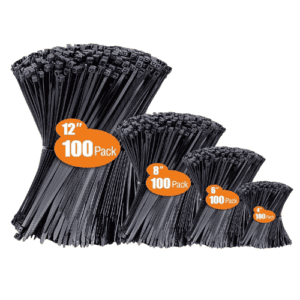 Zip Ties Assorted Sizes(4”+6”+8”+12”), 100/400 Pack Black Cable Ties UV Resistant Wire Ties