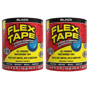 Flex Tape Rubberized Waterproof Tape, 4" x 5', Black (2 Pack)