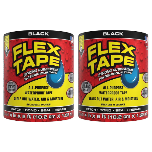 Flex Tape Rubberized Waterproof Tape, 4" x 5', Black (2 Pack)