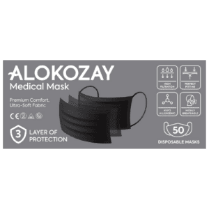 Alokozay 3 Ply Face Mask 50 Pieces, Black ' 50 Units